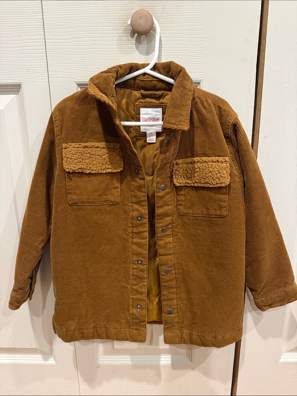 Cat & Jack Brown Corduroy Sherpa-Trim Puffer Jacket 5T